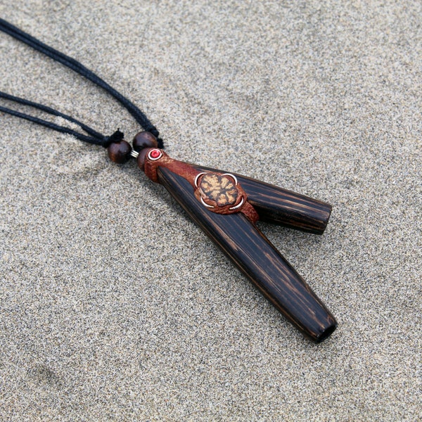 Necklace Kuripe ~ Kuripi Self Applicator | Made of Chonta Wood | Decorated with a piece of Aya Vine and Peruvian Turquoise