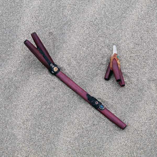ENSEMBLE KURIPE TEPI double en palissandre, turquoise du Pérou et vigne d'ayahuasca