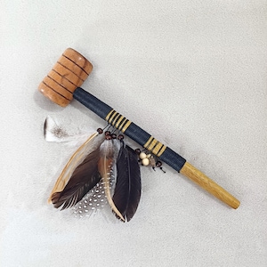 Ceremonial Pipe ( Calumet ) Made of Bamboo and Avocado Wood | Decorated with Turkey Feather and Aya Vine