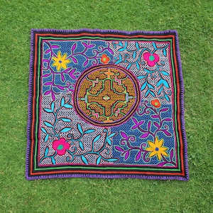 Shipibo Altar Cloth made by Shipibo Female Shaman | 70 x 68 cm Traditional Shipibo Embroidery | Ayahuasca vision pattern