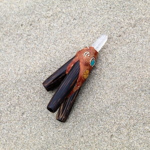 Double Nostril Kuripe Self Applicator | Made of Chonta Wood  | Decorated Peruvian Turquoise, Aya Vine and Clear Quartz