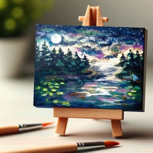 Mini Landscape Painting with Easel, Custom Painting from Photo, Modern Art, Original Painting, Living Room Decor