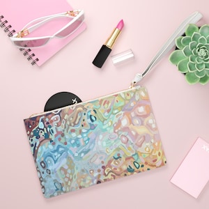 Pochette abstraite, cuir végétalien, grand portefeuille, bracelet avec dragonne, simili cuir, fermeture éclair dorée, cadeau d'anniversaire pour nièce
