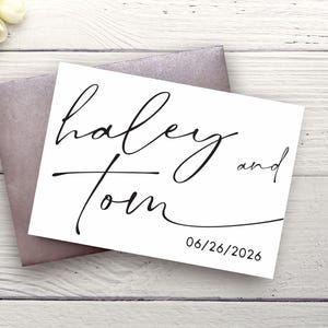 Carte de mariage personnalisée sur du papier cartonné en lin, noms et date des couples, cadeau de jeunes mariés, anniversaire, félicitations, carte de luxe