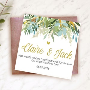 Personalized Wedding Day Wishes Card, Newly Wed Couples Names, Anniversary, Congratulations, Greeting, Engagement, Eucalyptus Sage Greenery