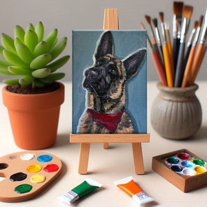 Mini Pet Portrait with Easel - Custom Painting from Photo (Birthday Gift, Wedding Gift, Tiny Art, Modern Art, Living Room Decor)