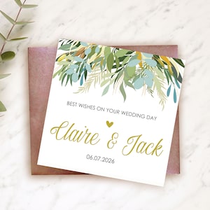 Wedding Day Card, Couples Names Card, Anniversary, Congratulations, Greeting Card, Engagement Card, Celebrate, Eucalyptus Card, Mr & Mrs