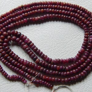 Natural Ruby Beads, 8 Inches Strand, Super Quality, Smooth Rondelle Shape Beads, Size 3.00 To 4.00MM Approx.