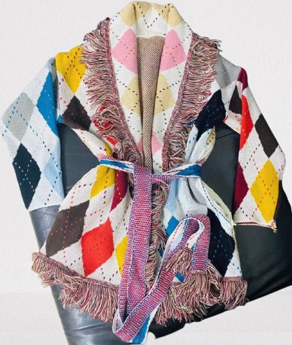 argyle print cardigan