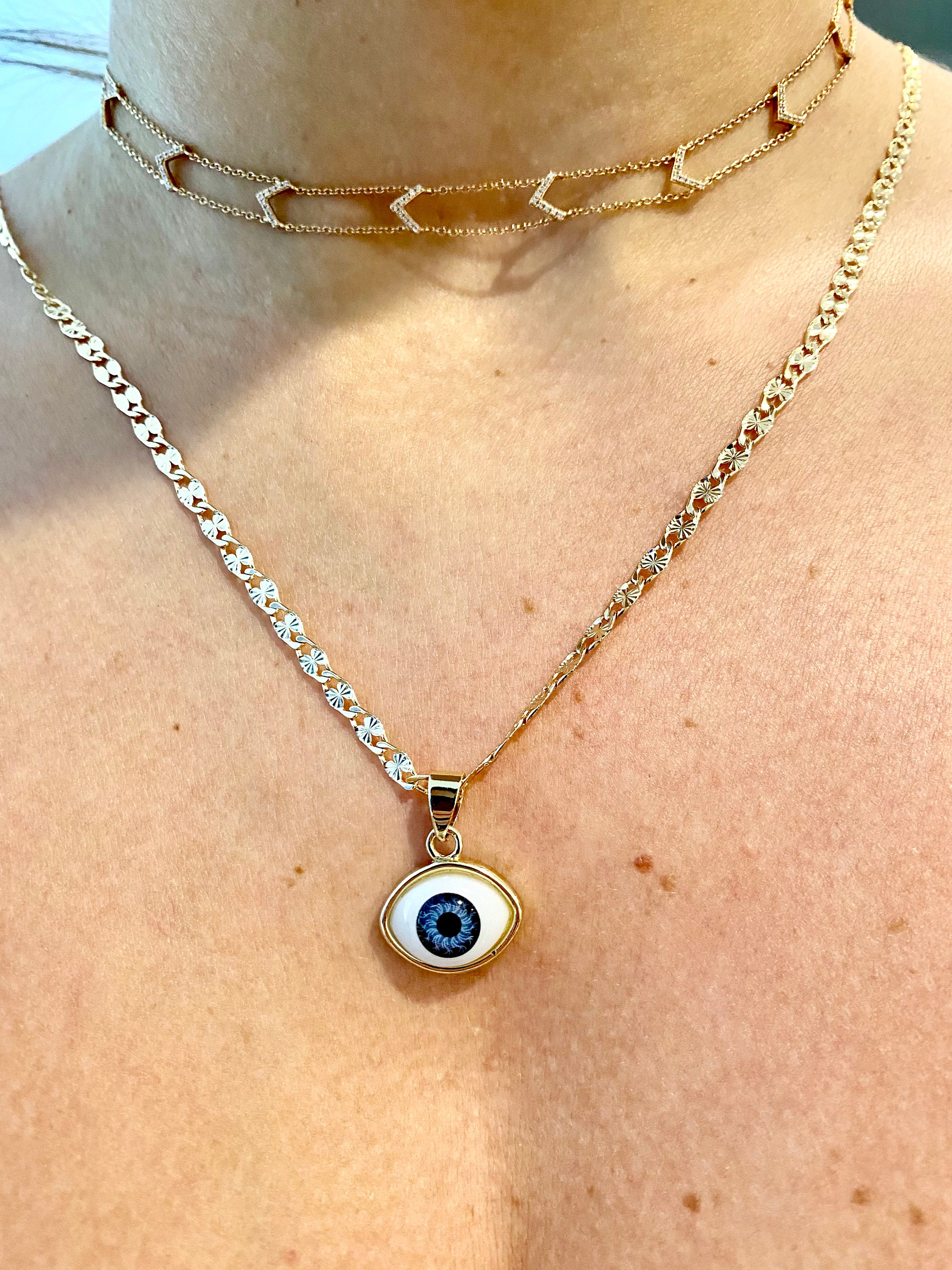 Lito Bleu and Pink Evil Eye Necklace 2022 Good Luck Evil Eye Charm Necklace Gold Plated Chain
