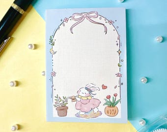 Cute Bunny Memopad 7x10 cm/ 50 Tear-off sheets/ Mini Notepad/ Cottagecore Stationery/ To Do List Kawaii Anime Study Memopad Gift