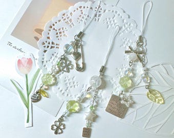 Clover phone charm Cute Phone Straps y2k Gift ideas  Aesthetic Gift for her Coquette Bottle charm Kpop Binder charm Camera Charm