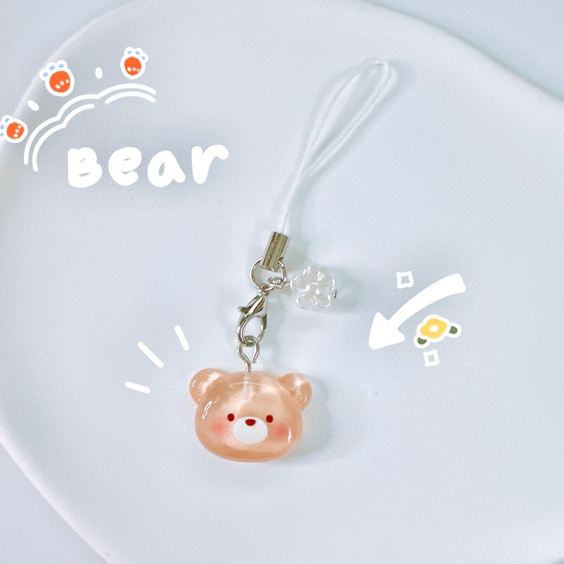 Cute Animal Phone Charm-Kawaii Keychains Transparent Jelly Aesthetic Gift Accessories y2k AirPods strap strings bear