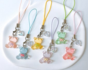 Cute Bear Phone Charm-Kawaii Keychains Transparent Jelly Aesthetic Gift Accessories y2k AirPods strap strings