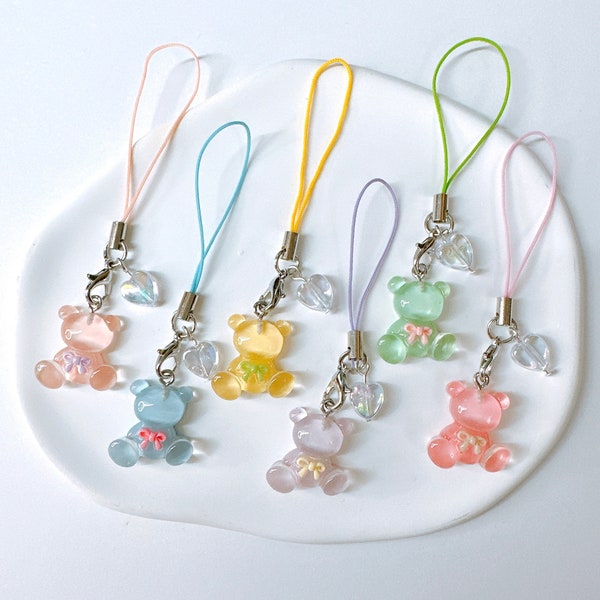 Cute Bear Phone Charm-Kawaii Keychains Transparent Jelly Aesthetic Gift Accessories y2k AirPods strap strings