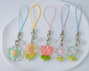 Flower Phone Charm- Cute 3D Keychains Transparent Jelly Aesthetic Gift Accessories y2k AirPods strap strings