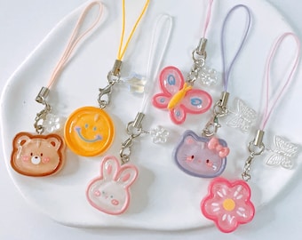Kawaii Animal Phone Charm-Cute Keychains Transparent Jelly Aesthetic Gift Accessories y2k AirPods strap strings