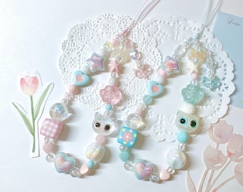 Cute Cat Phone Charm Lanyard: Beaded Wrist Strap, Y2K Coquette Keychain