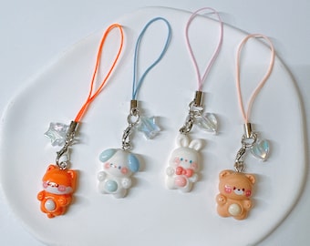 Kawaii Animal Phone Charm-Cute 3D Keychains Transparent Jelly Aesthetic Gift Accessories y2k AirPods strap strings