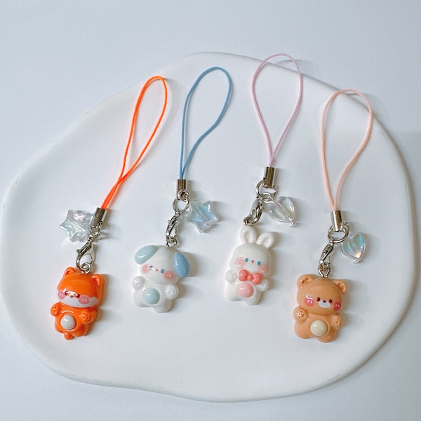 Kawaii Animal Phone Charm-Cute 3D Keychains Transparent Jelly Aesthetic Gift Accessories y2k AirPods strap strings
