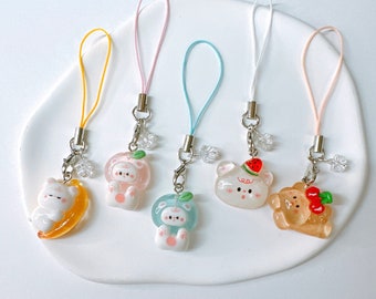 Fruit Anilmal Phone Charm-Kawaii Keychains Transparent Jelly Aesthetic Gift Accessories y2k AirPods strap strings