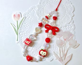 Apple Phone Charm： Handmade Phone Chain Cute Phone String Keychain Gift Camera Charm