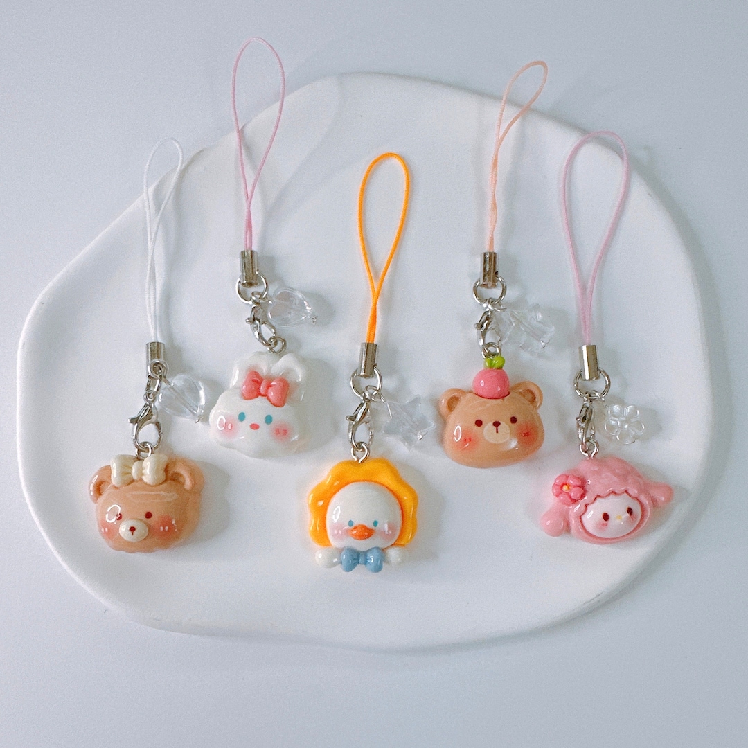 Kawaii Animal Phone Charm- Cute 3D Keychains Transparent Jelly ...