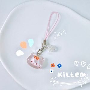 Cute Animal Phone Charm-Kawaii Keychains Transparent Jelly Aesthetic Gift Accessories y2k AirPods strap strings kitten