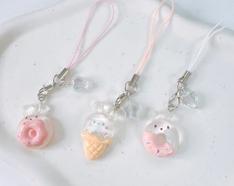 Cute Bunny Phone Charm-Kawaii 3D food Keychains Transparent Jelly Aesthetic Gift Accessories y2k AirPods strap strings