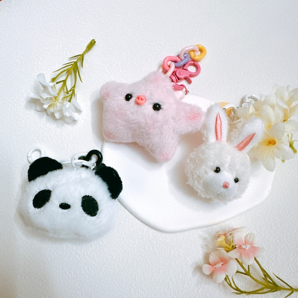 Joli porte-clé animal à fourrure, porte-clé peluche, breloque de sac, animal en peluche, cadeau kawaii, breloque pour sac à dos, support de voiture anime, accessoires de sac