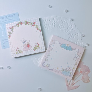 Cute Bunny Memopad 8x8 cm/ 50 Tear-off sheets/ Mini Notepad/ Cottagecore Stationery/ To Do List Kawaii Anime Study Memopad Gift