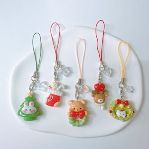 Cute Christmas Phone Charm-Kawaii 3D Keychains Transparent Jelly Aesthetic Gift Accessories y2k AirPods strap strings