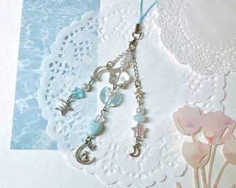 Little Moon and Star Phone Charm: Y2K Beaded Kpop Binder Charm Camera Charm