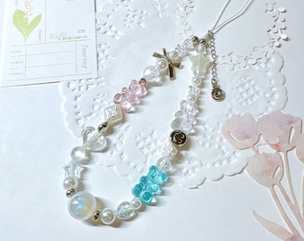 Y2K Gummy Bear Phone Charm, Beaded Camera Wrist Lanyard camera charm
