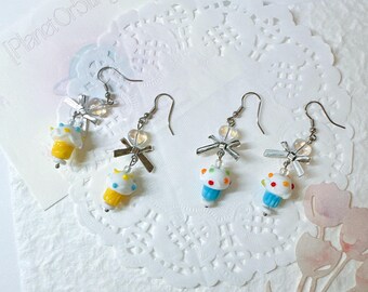 Handmade Cupcakes Drop Earrings: Birthday Gift Beaded Jewelry