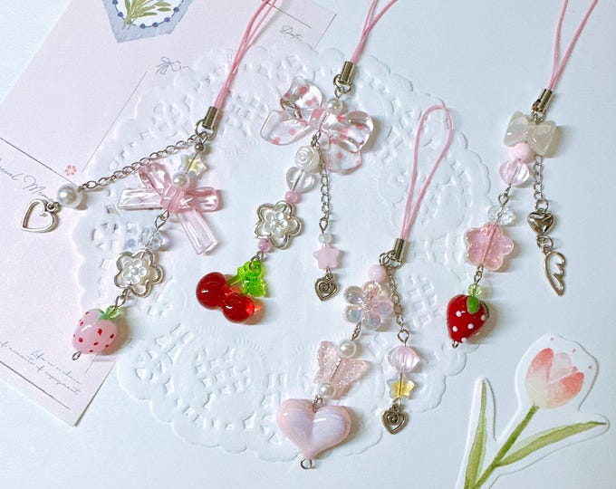 Trendy Pink phone charm: Cute Phone Straps, Coquette Bottle charm, Kpop Binder charm