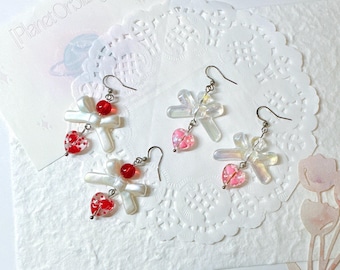 Handmade Heart Drop Earrings: Valentine Gift Beaded Jewelry