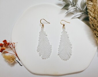 Beaded Feather Earrings Unique Bead Drop Earrings handmade gift Boho-Chic Beaded Jewelry Gift For Her