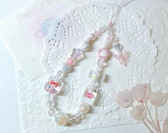 Cute Bunny Phone Charm： Handmade Phone Chain Cute Phone String Keychain Gift Camera Charm