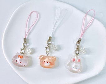 Cute Animal Phone Charm-Kawaii Keychains Transparent Jelly Aesthetic Gift Accessories y2k AirPods strap strings