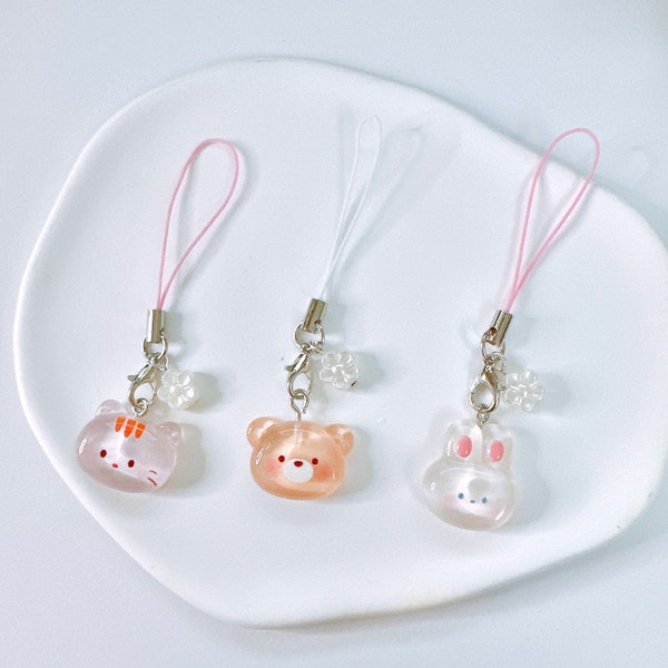 Cute Animal Phone Charm-Kawaii Keychains Transparent Jelly Aesthetic Gift Accessories y2k AirPods strap strings