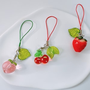 Cute Fruit Phone Charm-Kawaii Keychains Transparent Jelly Fruit Aesthetic Gift Accessories y2k AirPods strap strings