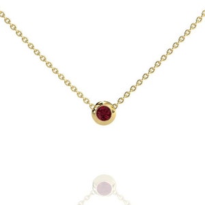 Bezel Ruby Layering Necklace, 14k Yellow Gold Women&#39;s Necklace, Solitaire Pendant, Anniversary Gift, July Birthstone Minimalist Jewelry
