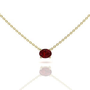 Oval Ruby Necklace, 14k Yellow Gold, Small Ruby Solitaire Pendant, Minimalist Womens Everyday Layering Jewelry, July Birthstone Gift Jewelry
