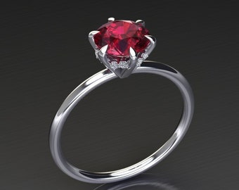 Ruby Solitaire Ring / 14k White Gold Ruby Engagement Ring / Anniversary Ring / Natural Diamonds / Ruby Jewelry / Birthstone Ring