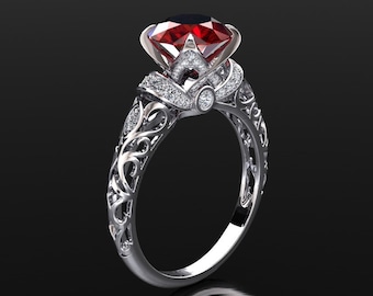 Anel Platina Rubi | Rubi de 2 quilates | Anel de noivado exclusivo | Anel de pedras preciosas | Anel de coquetel | Presente de aniversário | Pedra de Nascimento Rubi