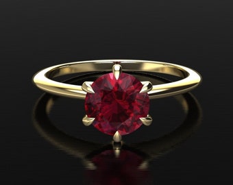 Ruby Ring / 14k Yellow Gold Ruby Engagement Ring / Anniversary Ring / Ruby Solitaire Ring / Ruby Jewelry / Ruby Gift Jewelry / Solid Gold