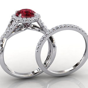 Platinum Ruby Ring Round Ruby Engagement Ring Pave Set Ring Wedding Ring Natural Diamonds Anniversary Ring Platinum Pave Ring image 10