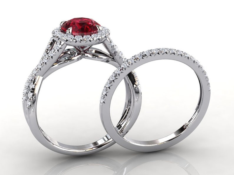 Platinum Ruby Ring Round Ruby Engagement Ring Pave Set Ring Wedding Ring Natural Diamonds Anniversary Ring Platinum Pave Ring image 10