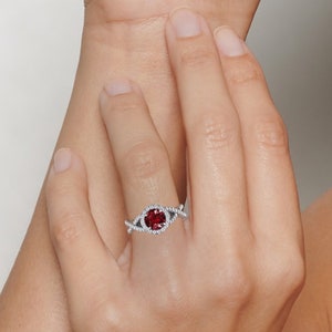 Platinum Ruby Ring Round Ruby Engagement Ring Pave Set Ring Wedding Ring Natural Diamonds Anniversary Ring Platinum Pave Ring image 7